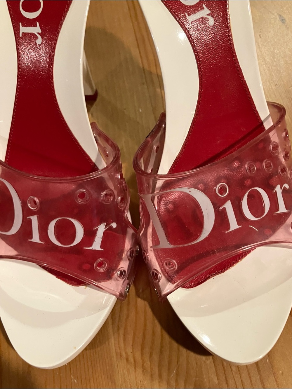 EUC RARE Christian Dior Clear Red/White Logo Slide Mules John Galiano Sz 37/7 - Picture 3 of 13